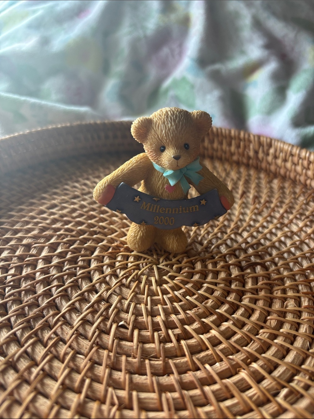 Cherished Teddies Millennium 2000 Brown Bear Figurine with Blue Bow
